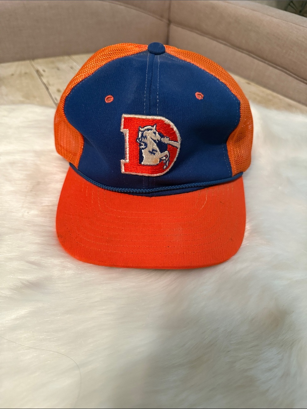 VINTAGE 1980’s Broncos Orange & Blue Baseball Cap with 'D' Patch